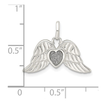 Sterling Silver Polished Enamel Glitter Fabric Heart W/Wings Pendant
