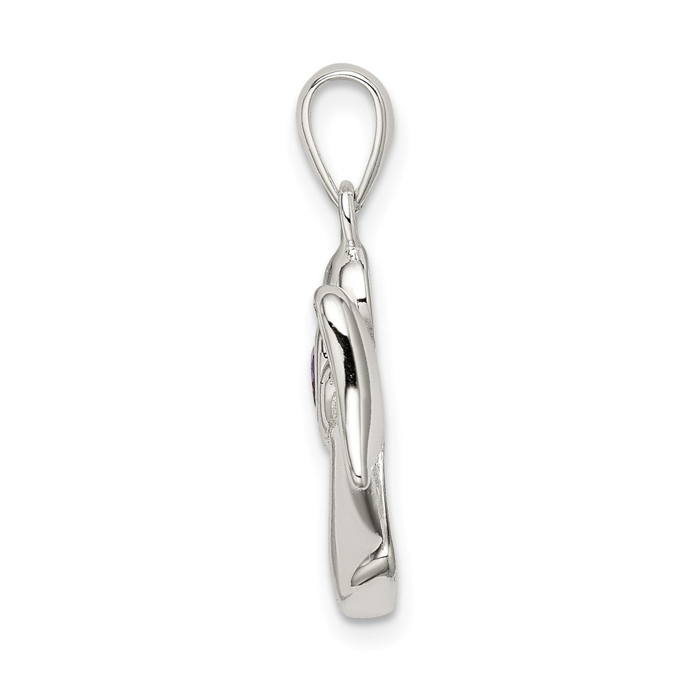 Sterling Silver Angel W/Purple Cz Heart Pendant