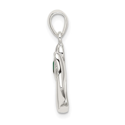 Sterling Silver Angel W/Dark Green Cz Heart Pendant