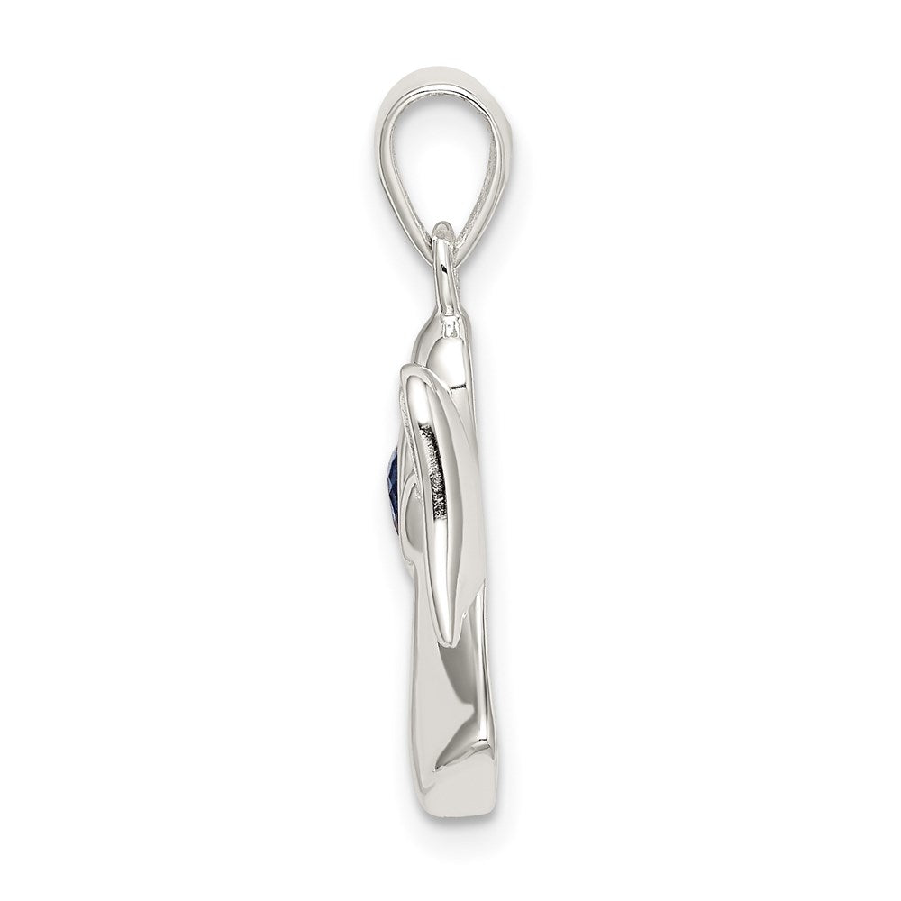 Sterling Silver Angel W/Dark Blue Cz Heart Pendant