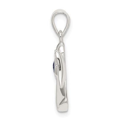 Sterling Silver Angel W/Dark Blue Cz Heart Pendant