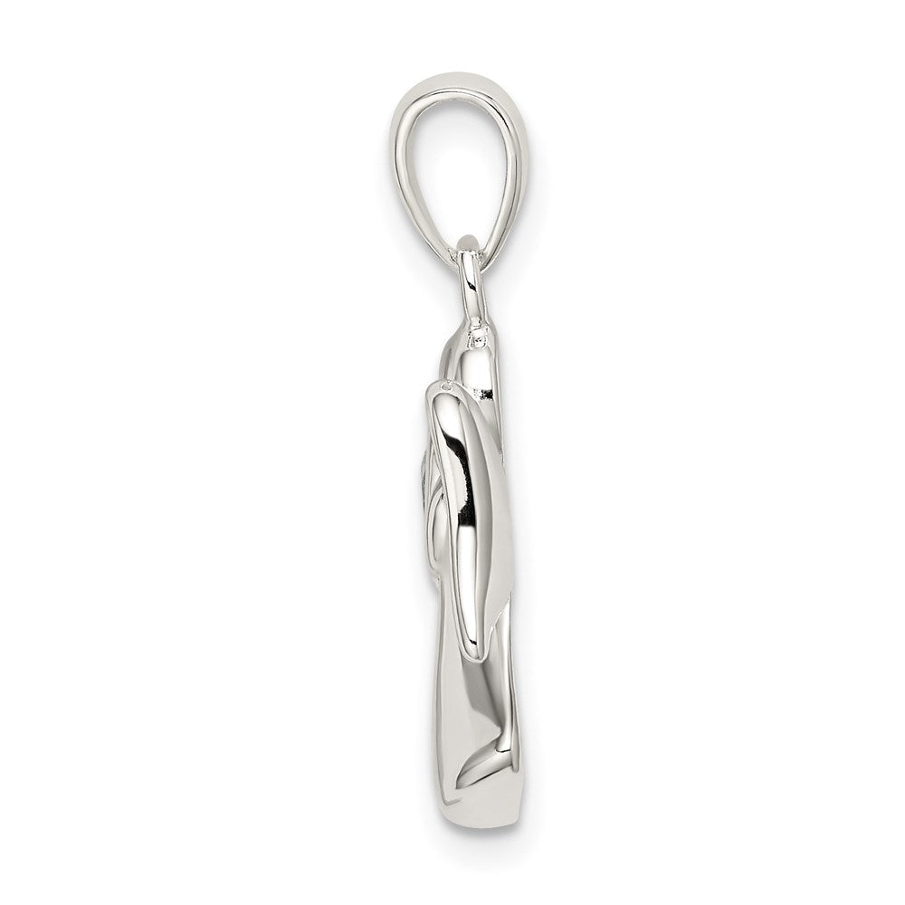 Sterling Silver Angel W/Light Blue Cz Heart Pendant