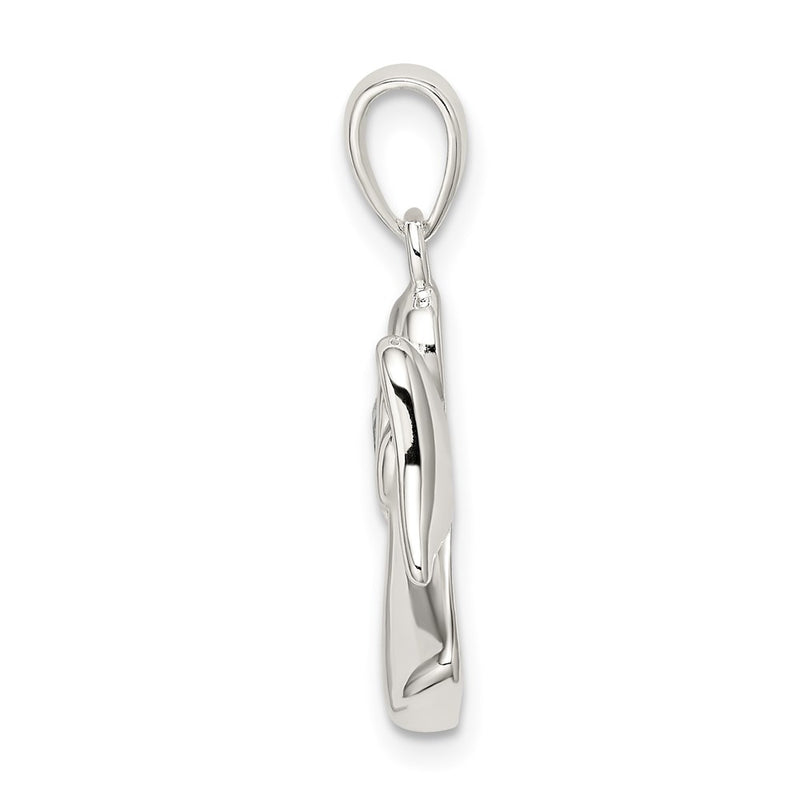 Sterling Silver Angel W/Light Blue Cz Heart Pendant