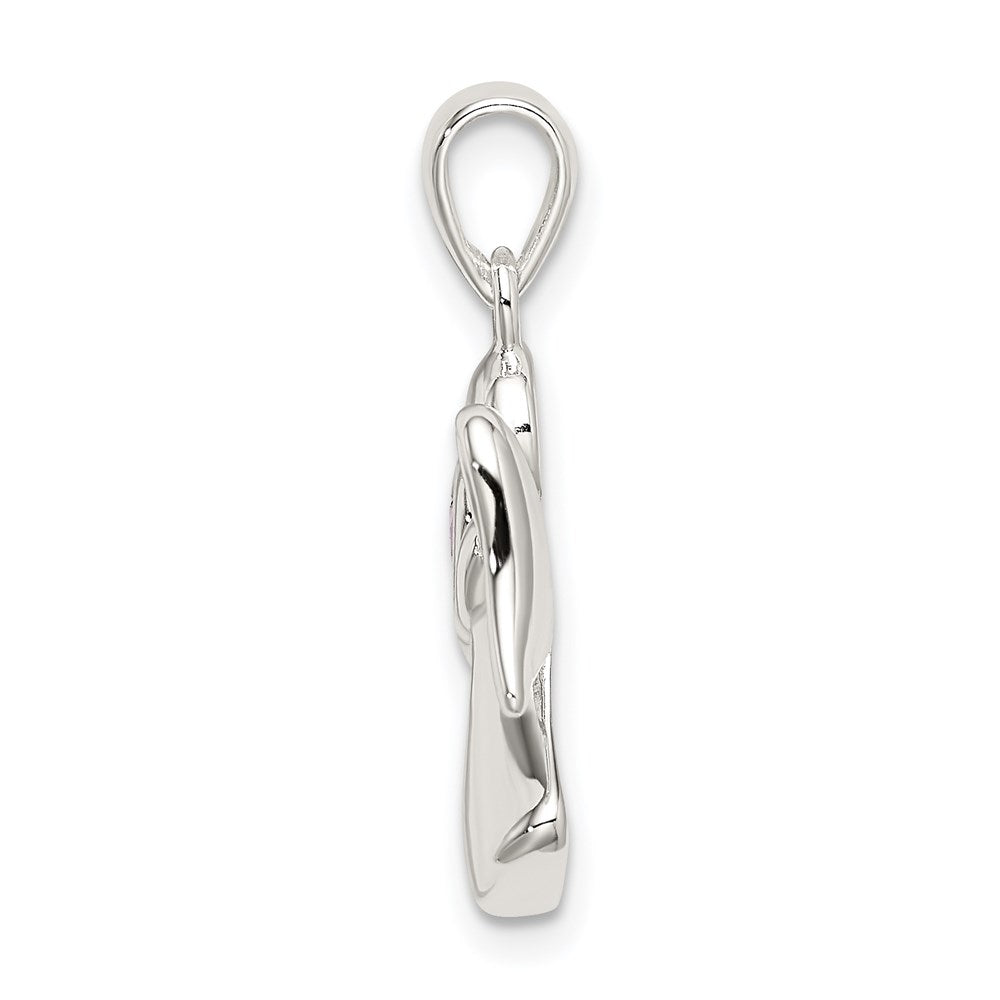 Sterling Silver Angel W/Light Purple Cz Heart Pendant