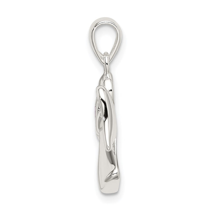 Sterling Silver Angel W/Light Purple Cz Heart Pendant