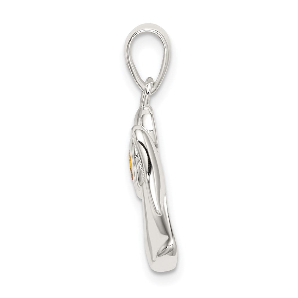 Sterling Silver Angel W/Yellow Cz Heart Pendant