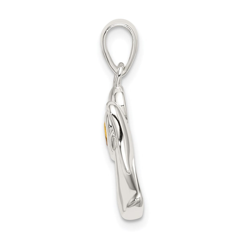 Sterling Silver Angel W/Yellow Cz Heart Pendant