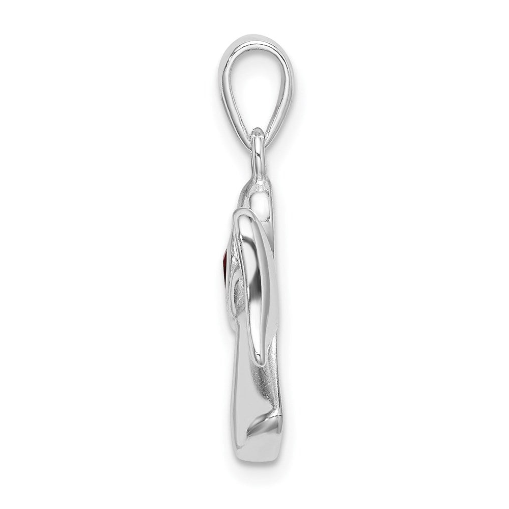 Sterling Silver Angel W/Red Cz Heart Pendant