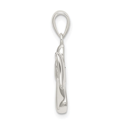 Sterling Silver Angel W/Dark Red Cz Heart Pendant