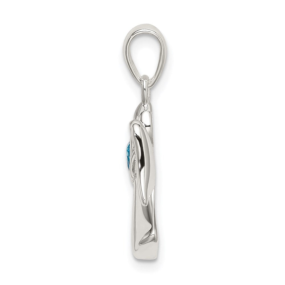 Sterling Silver Angel W/Blue Cz Heart Pendant