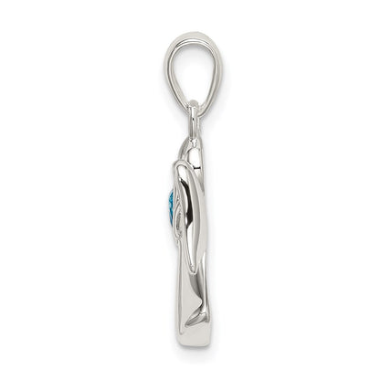 Sterling Silver Angel W/Blue Cz Heart Pendant