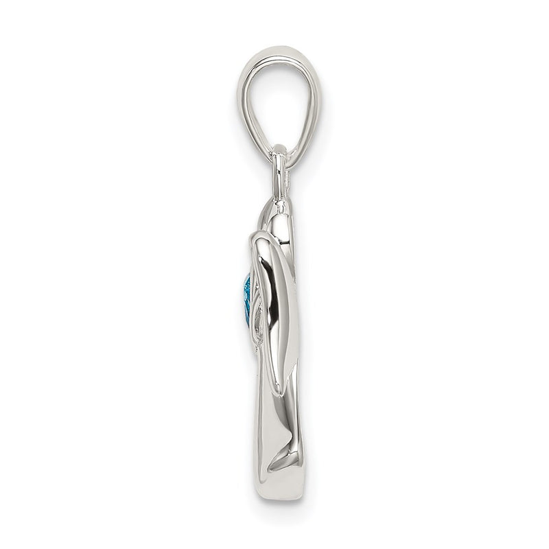 Sterling Silver Angel W/Blue Cz Heart Pendant