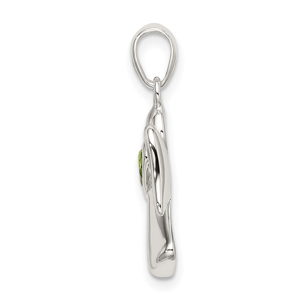 Sterling Silver Angel W/Light Green Cz Heart Pendant