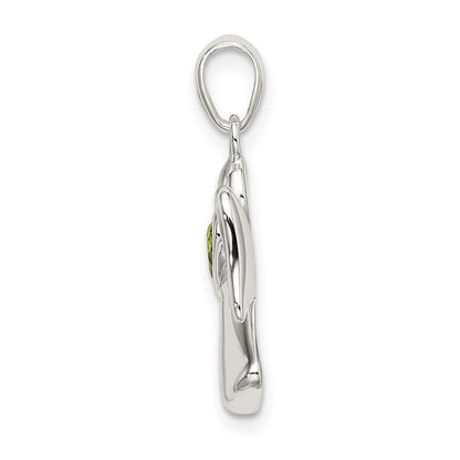 Sterling Silver Angel W/Light Green Cz Heart Pendant