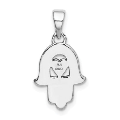 Sterling Silver Rhodium Enamel Glitter Fabric Glass Stone Hamseh Pendant