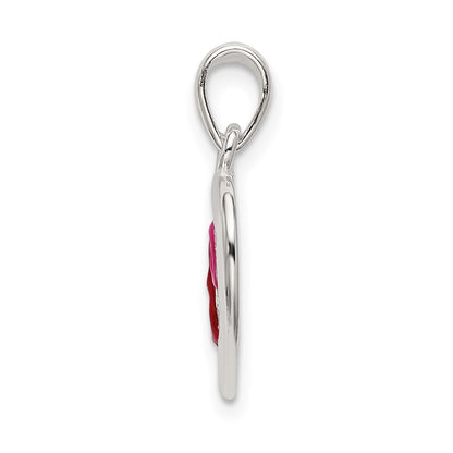 Sterling Silver Polished Red And Pink Enameled Hearts Pendant