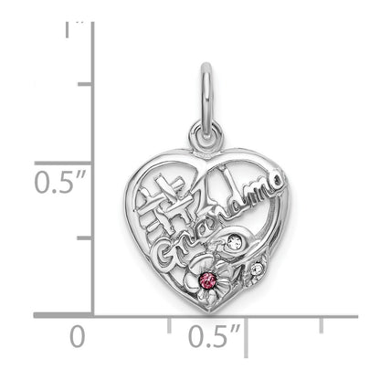 Sterling Silver Rhodium-Plated Pink & White Cz #1 Grandma Pendant