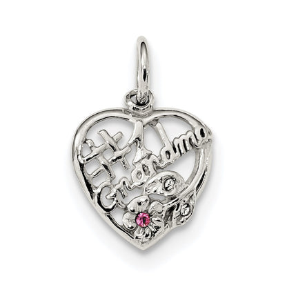 Sterling Silver Rhodium-Plated Pink & White Cz #1 Grandma Pendant