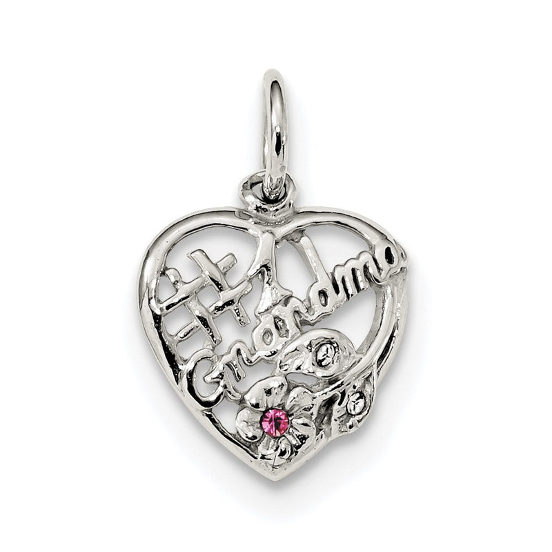 Sterling Silver Rhodium-Plated Pink & White Cz #1 Grandma Pendant