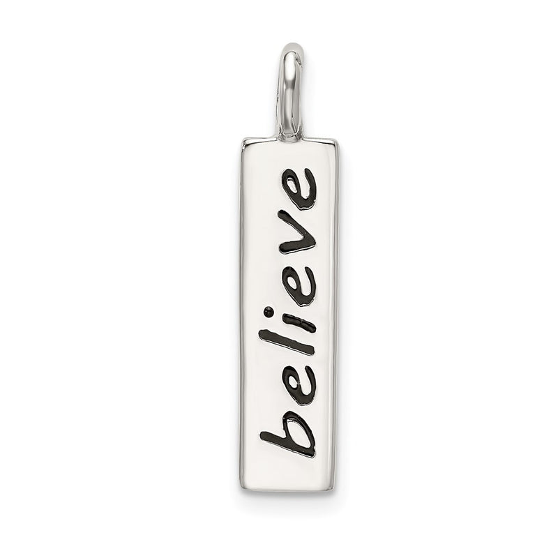 Sterling Silver Polished Enameled Believe Pendant