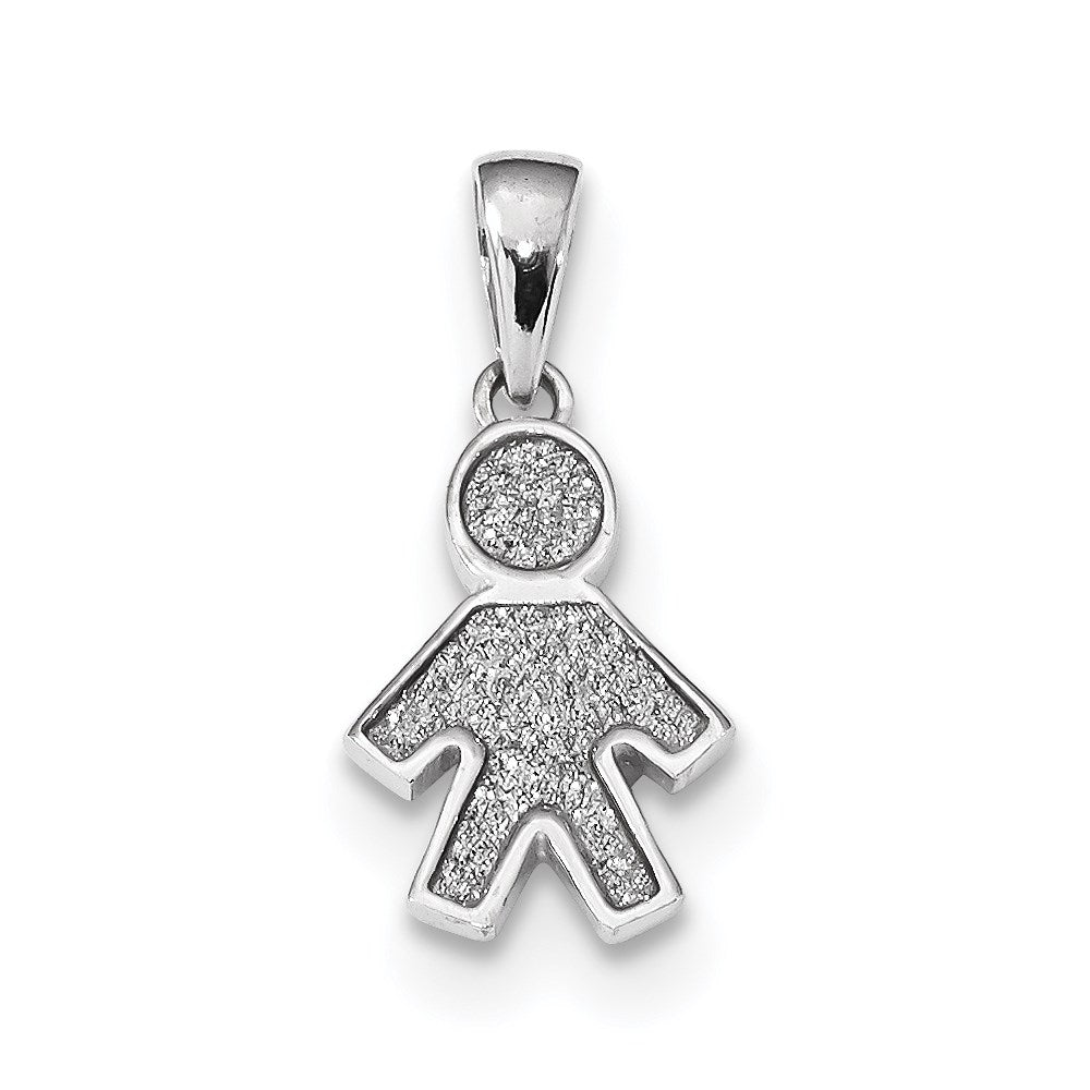 Sterling Silver Rhodium-Plate Enamel Glitter Fabric Boy Pend