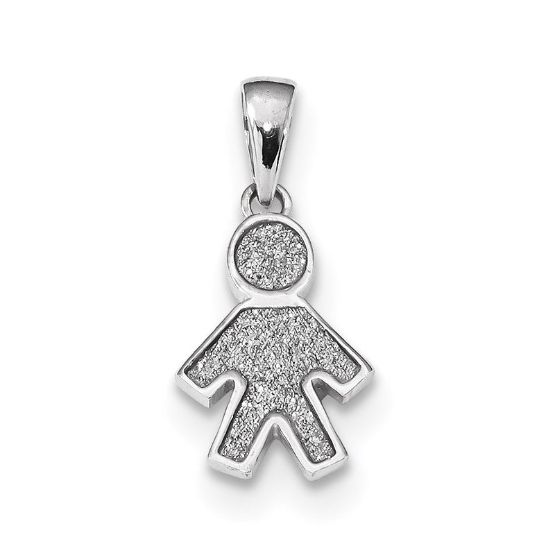 Sterling Silver Rhodium-Plate Enamel Glitter Fabric Boy Pend
