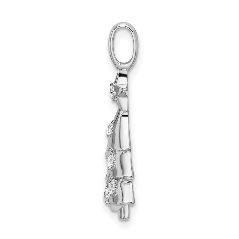 Sterling Silver Rhodium-Plated Cz Christmas Tree Pendant