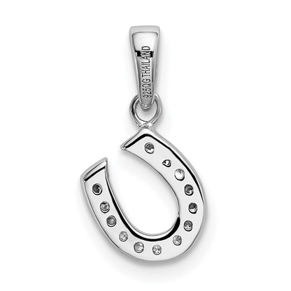 Sterling Silver Rhodium-Plated Cz Horseshoe Pendant