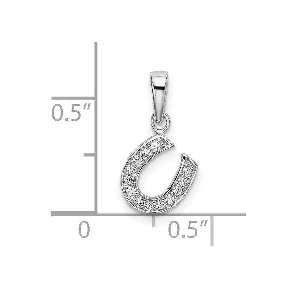 Sterling Silver Rhodium-Plated Cz Horseshoe Pendant