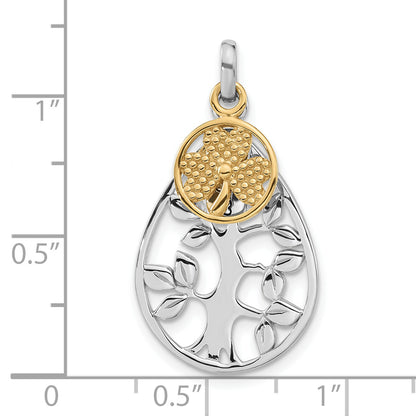 Sterling Silver Rhodium & Gold-Tone Tree, Lucky Clover Pendant
