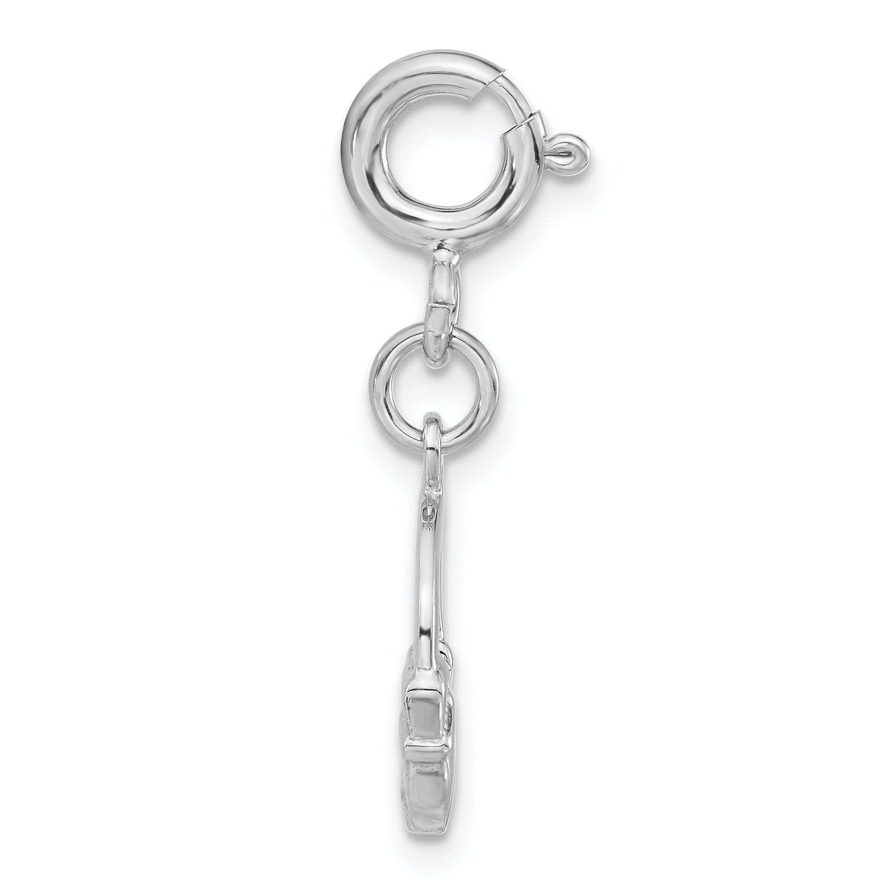 Sterling Silver Rhodium-Plated Claddagh W/ Spring Ring Clasp Charm