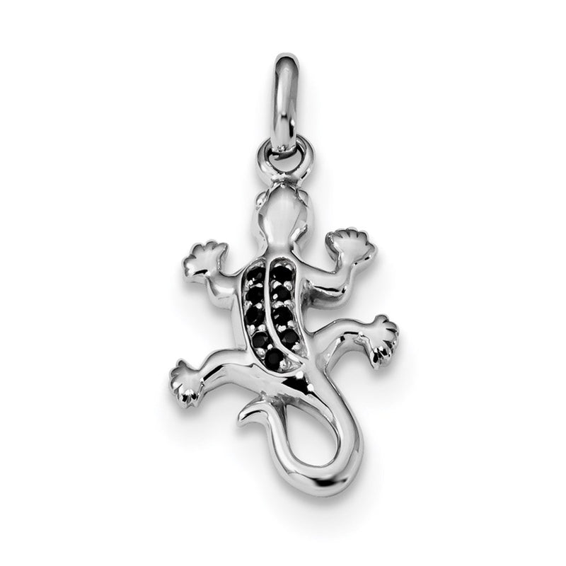 Sterling Silver Rhodium-Plated Polished W/Black Cz Lizard Pendant
