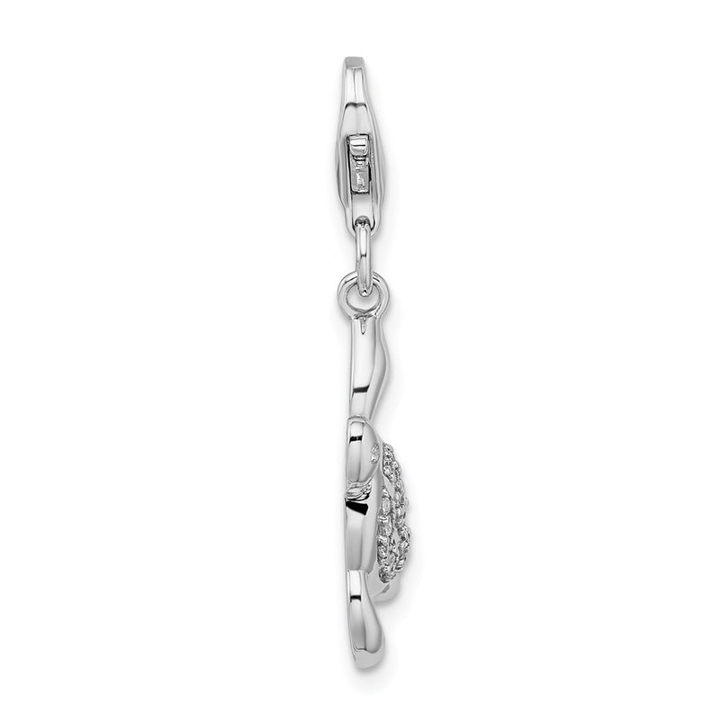 Sterling Silver Rhodium-Plated Cz Sea Turtle With Lobster Clasp Charm