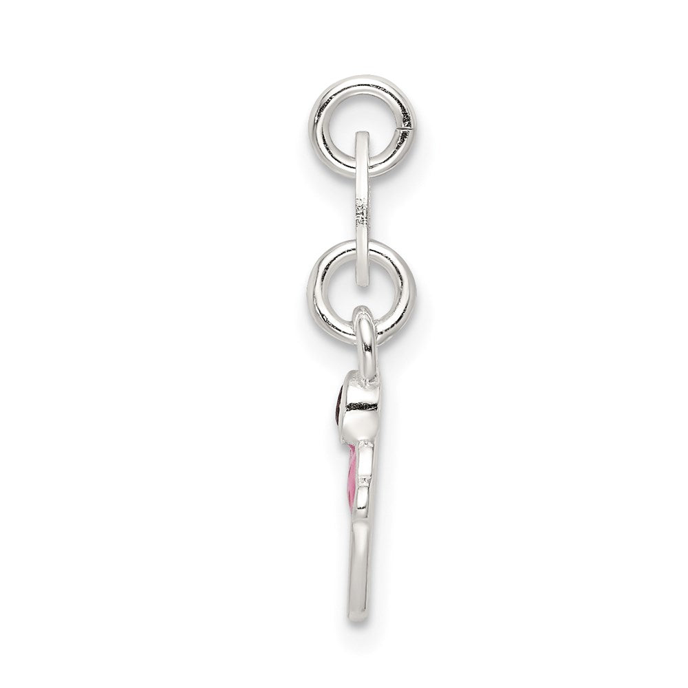 Sterling Silver Polished And Enameled Cupcake W/Garnet Charm