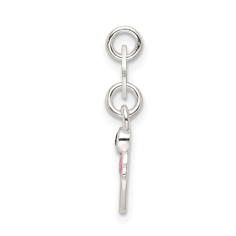 Sterling Silver Polished And Enameled Cupcake W/Garnet Charm