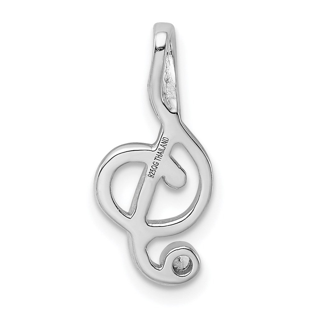 Sterling Silver Rhodium-Plated Cz Treble Clef Slide
