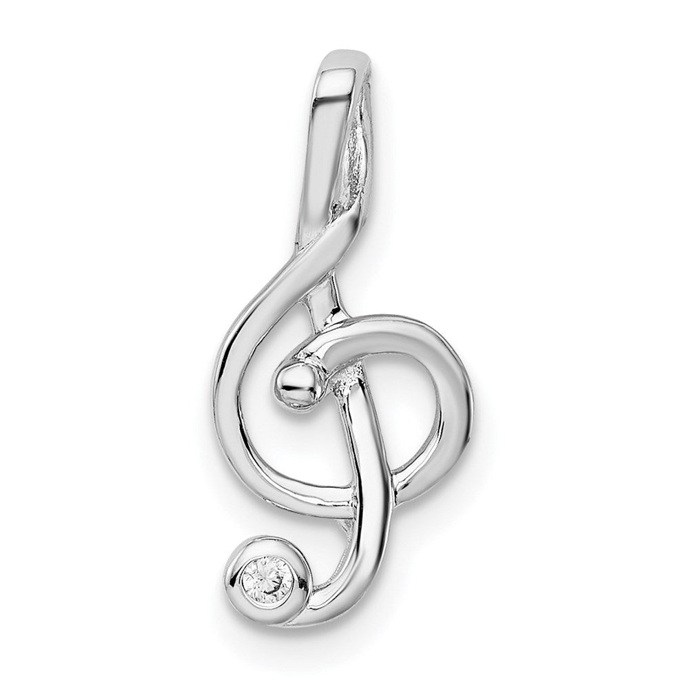 Sterling Silver Rhodium-Plated Cz Treble Clef Slide