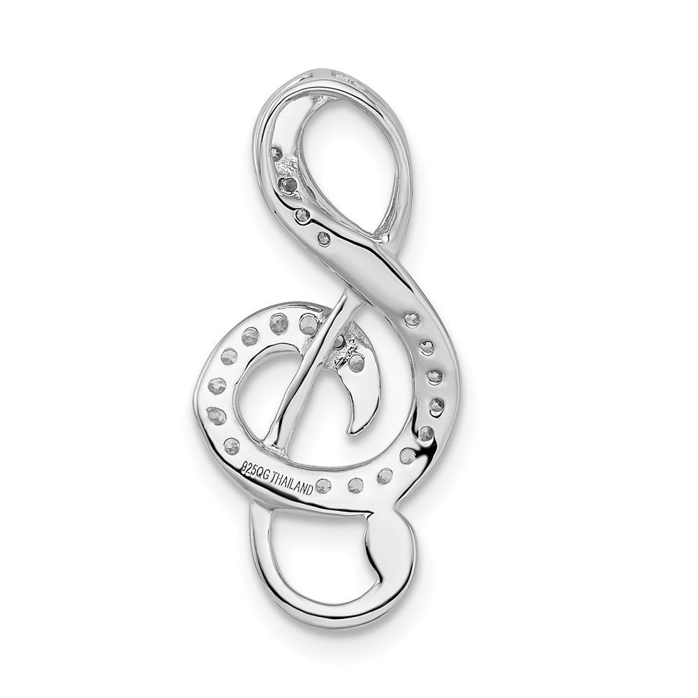 Sterling Silver Rhodium-Plated Cz Treble Clef Slide