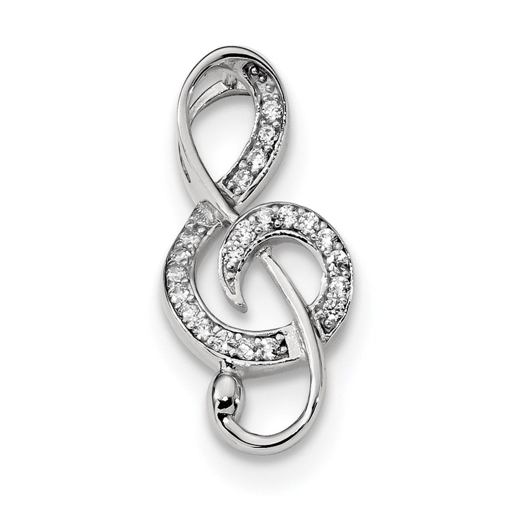 Sterling Silver Rhodium-Plated Cz Treble Clef Slide