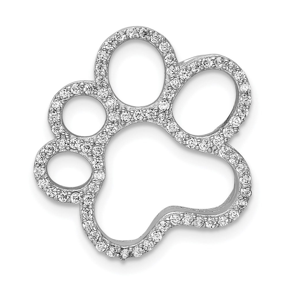 Sterling Silver Rhodium-Plated Cz Paw Print Slide