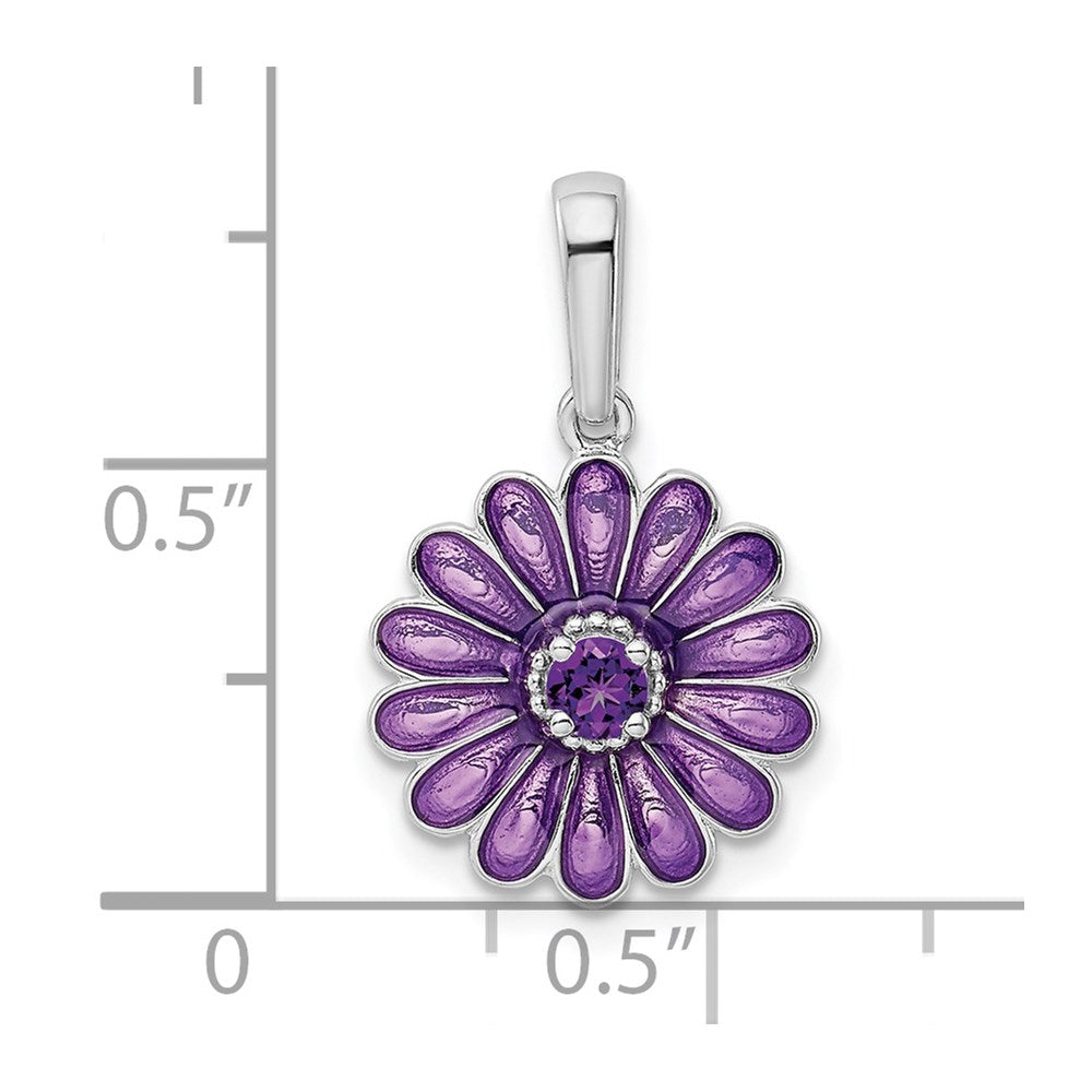 Sterling Silver Rhodium-Plated Amethyst And Enamel Pendant