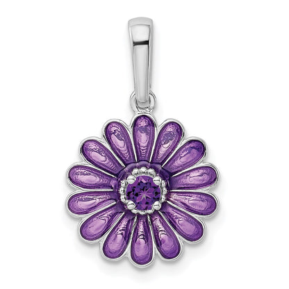 Sterling Silver Rhodium-Plated Amethyst And Enamel Pendant