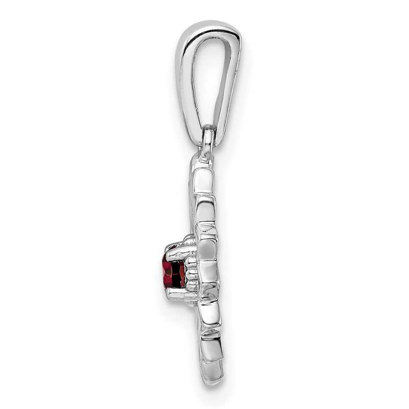 Sterling Silver Garnet And Enamel Flower Pendant