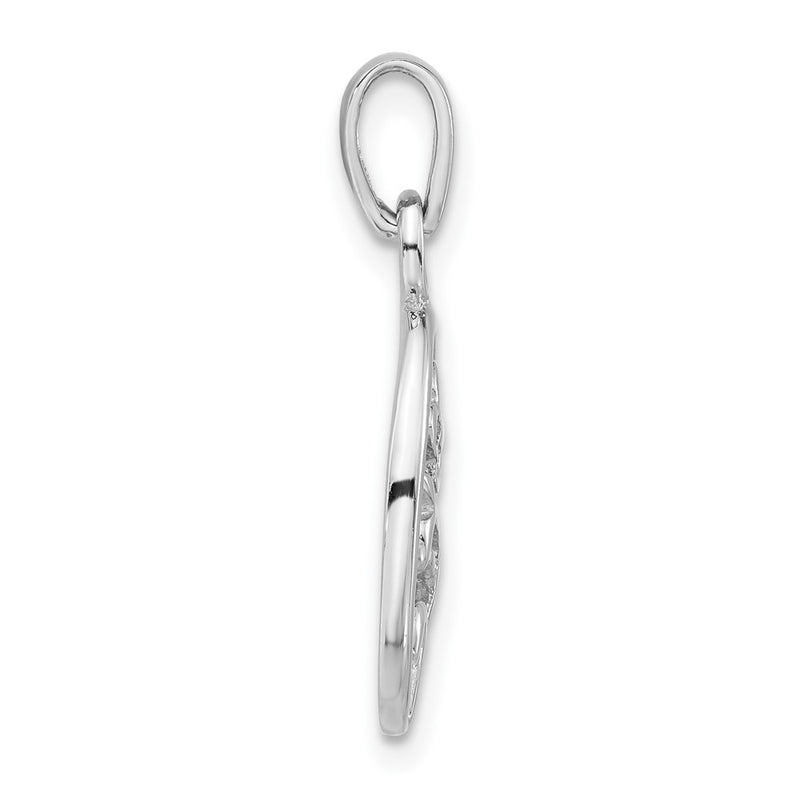 Sterling Silver Rhodium-Plated Polished Flower In Oval Pendant
