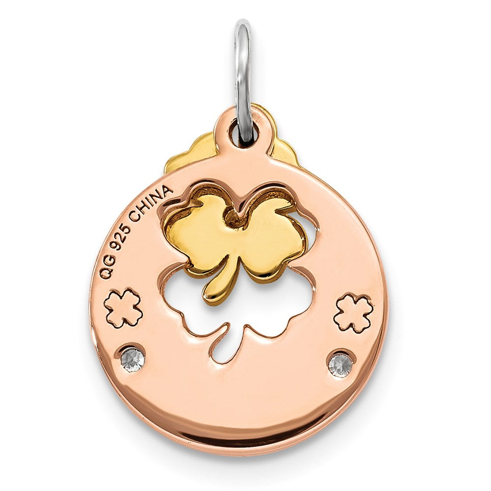 Sterling Silver Rose Tone Cz Four Leaf Clover Pendant