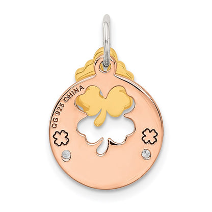 Sterling Silver Rose Tone Cz Four Leaf Clover Pendant