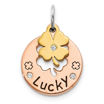 Sterling Silver Rose Tone Cz Four Leaf Clover Pendant