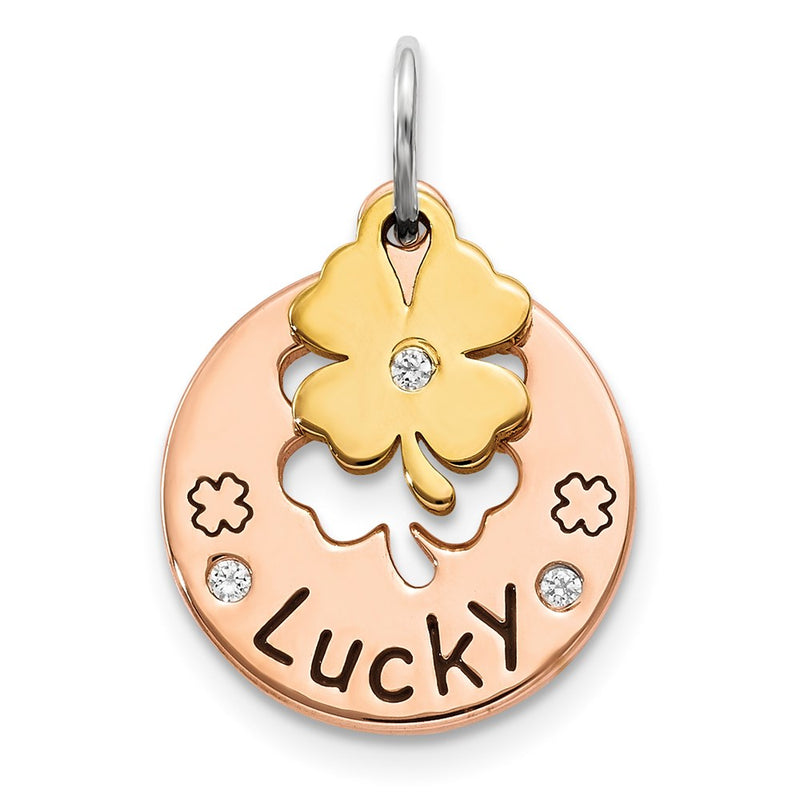 Sterling Silver Rose Tone Cz Four Leaf Clover Pendant