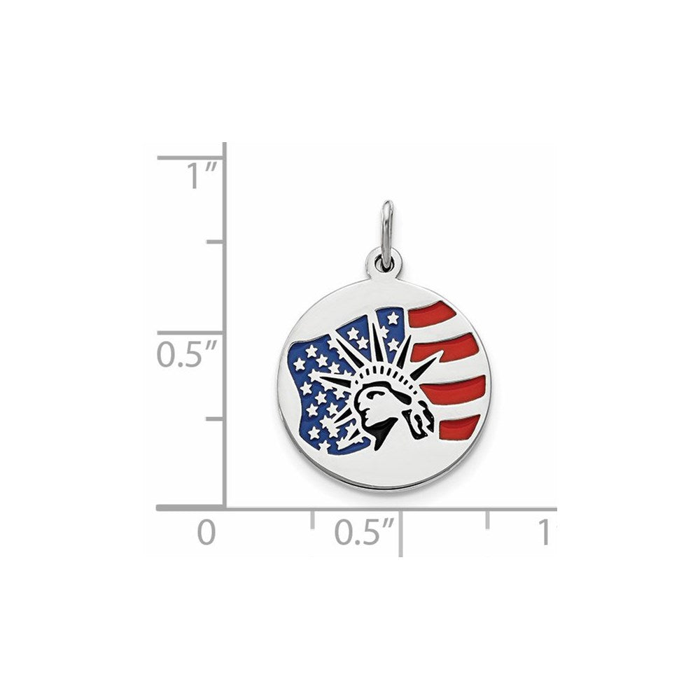 Sterling Silver Rhodium-Plated Enameled Statue Of Liberty W/Flag Charm