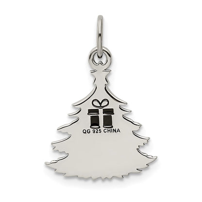 Sterling Silver Polished Green Enameled Christmas Tree Pendant